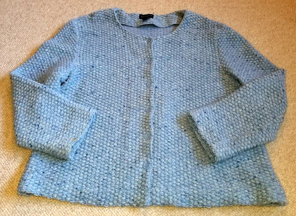 VINTAGE Womens Sweater/Jacket-ANN TAYLOR- blue wool boucle cardigan Classic-XL